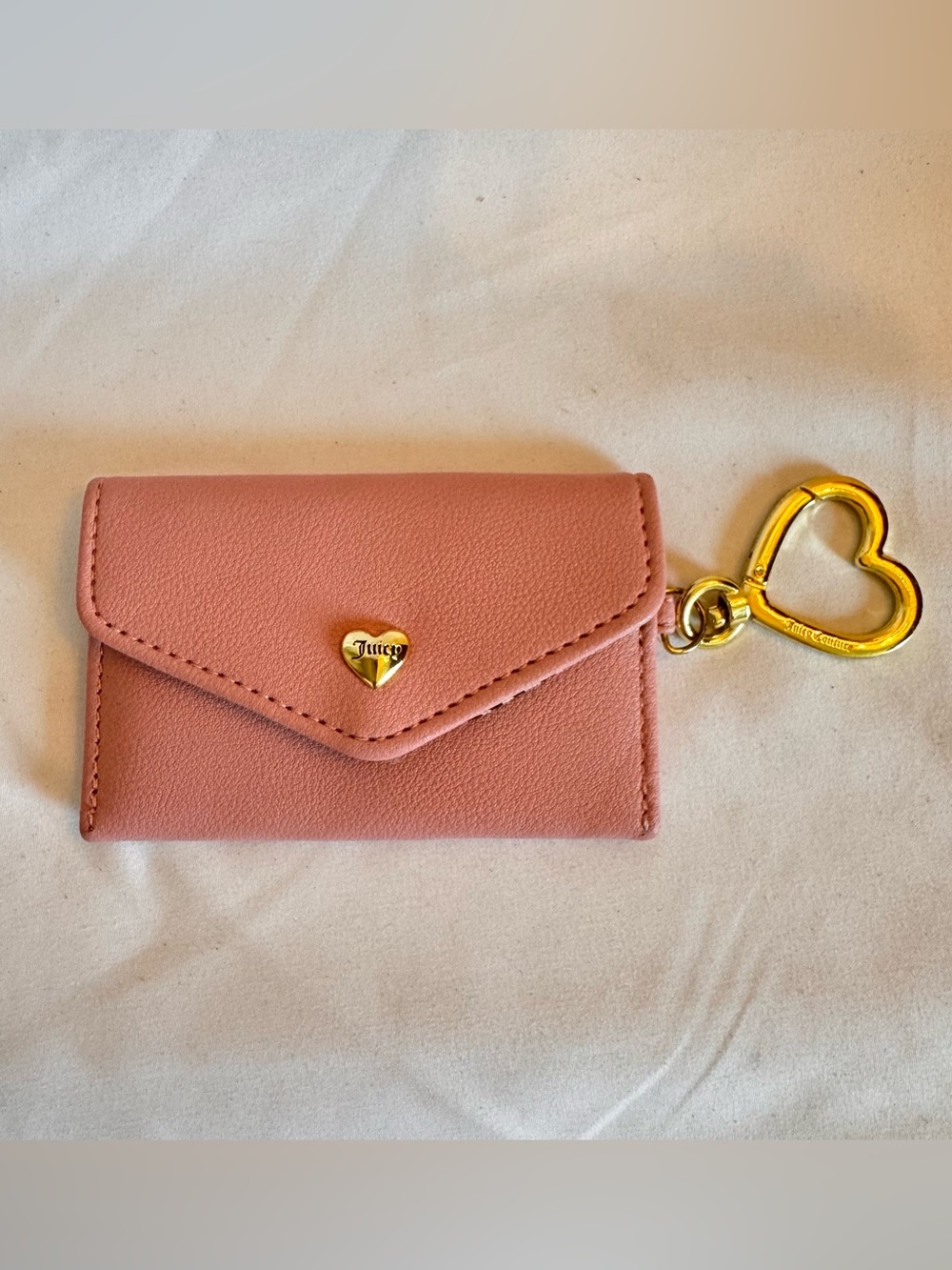 Juicy Couture Rose Pink Mini Clip-On Coin Pouch Keychain With Gold Heart Clip